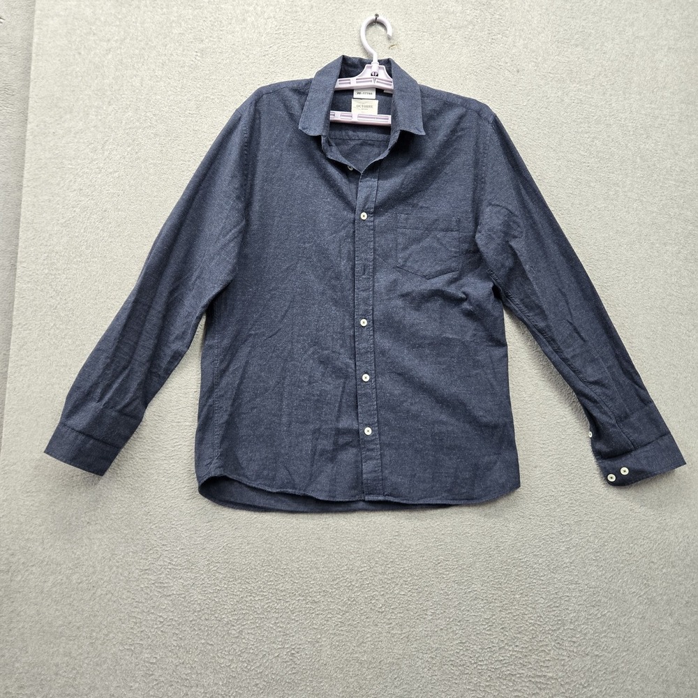 Octobre Editions Men Button Up Shirt L Blue Long Sleeve Pocket Collar Casual